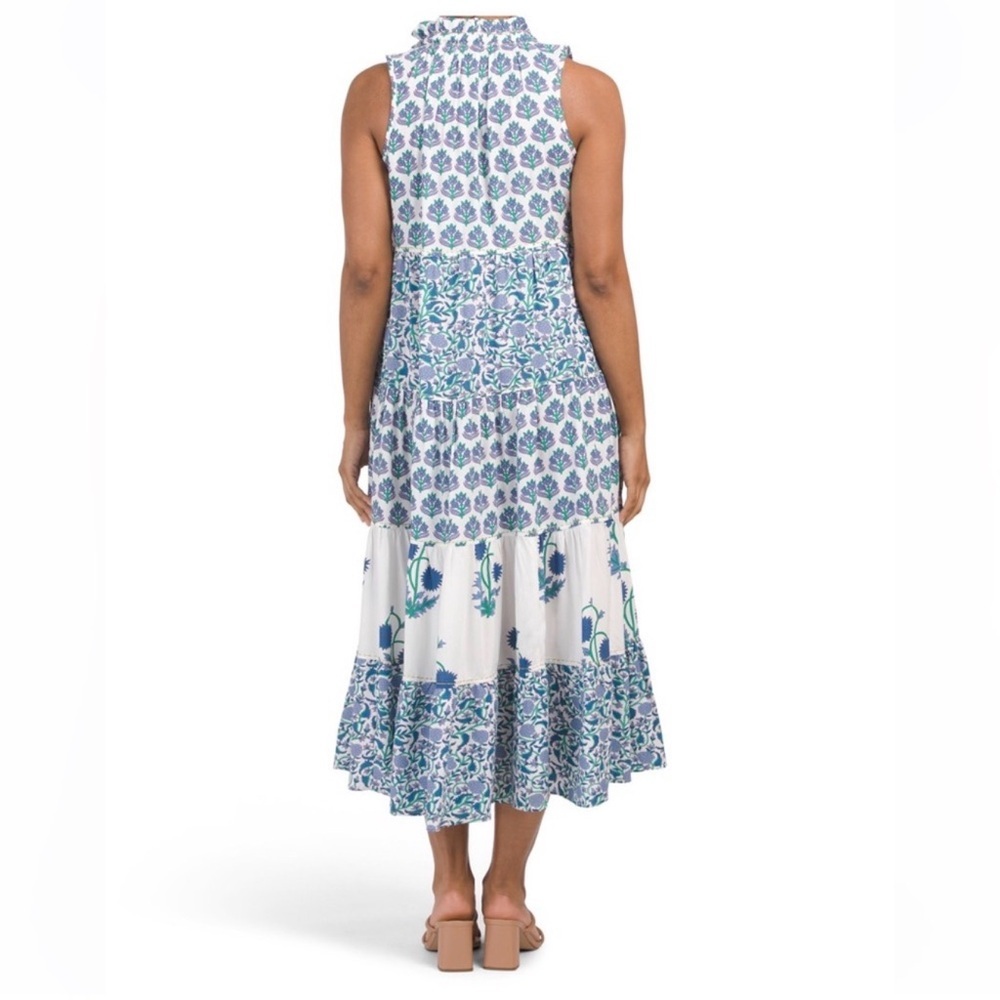 Chelsea & Theodore Womens White Blue Sleeveless Maxi Dress Size M Boho Floral - Picture 2 of 10
